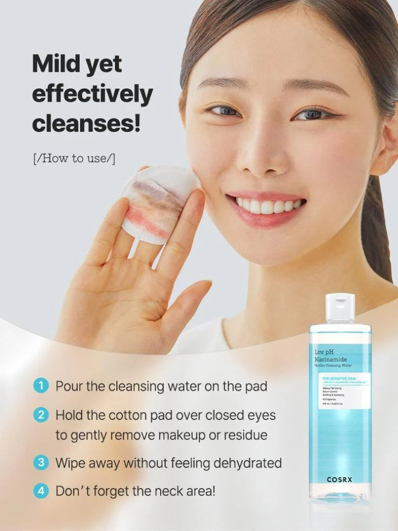 Eau micellaire nettoyante à faible pH à la niacinamide 400 ml