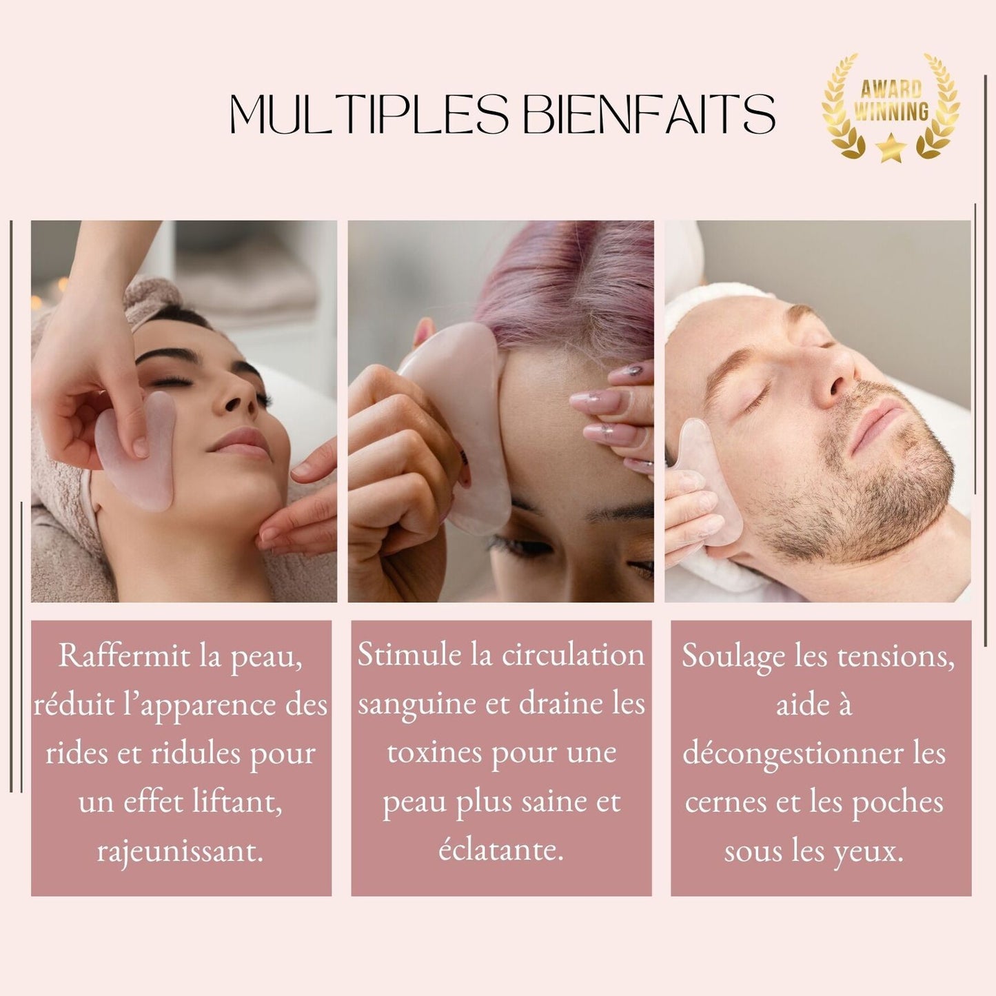 Gua Sha Rose Quartz – Masseur facial en pierre naturelle