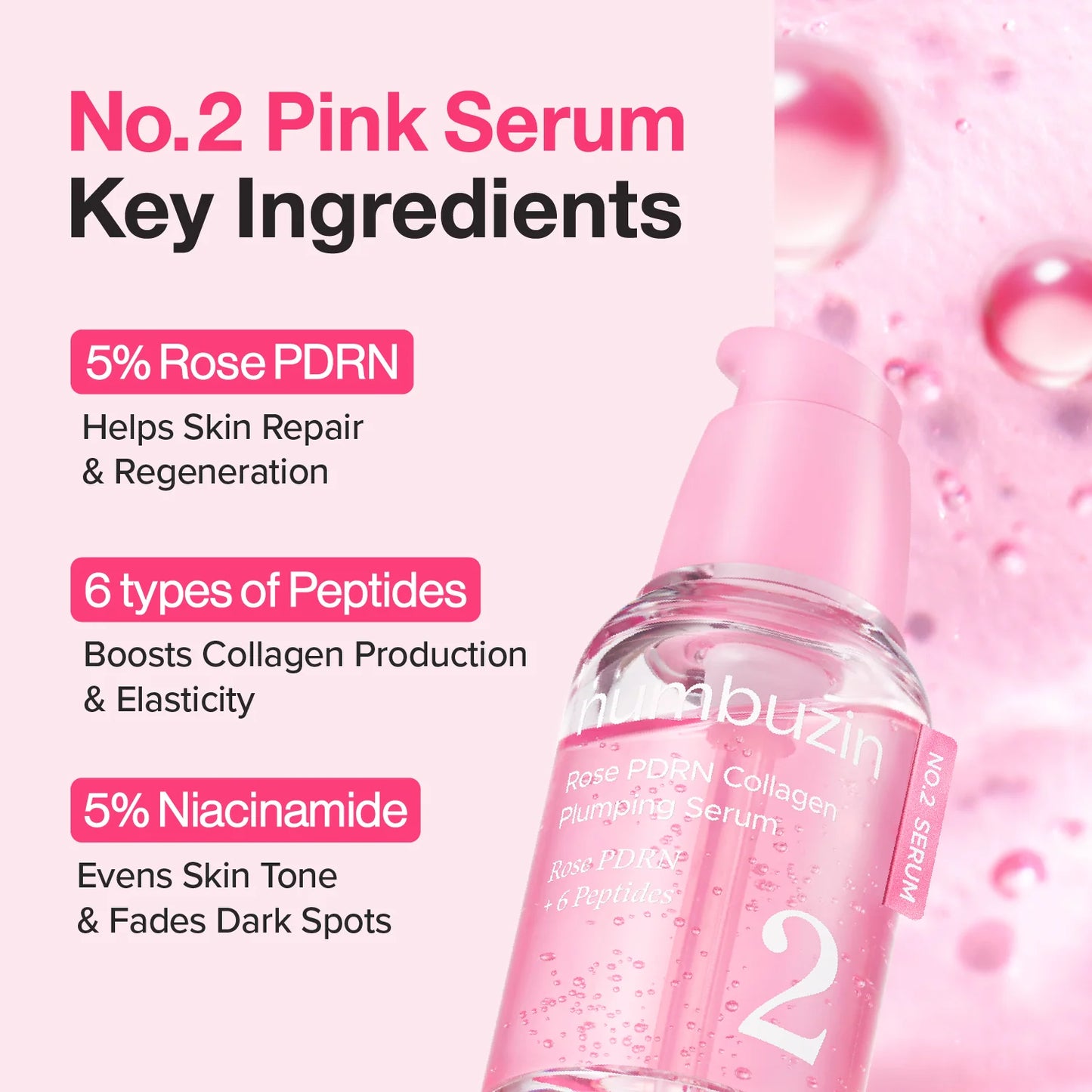 No.2 Rose PDRN Collagen Plumping Serum, 30ml