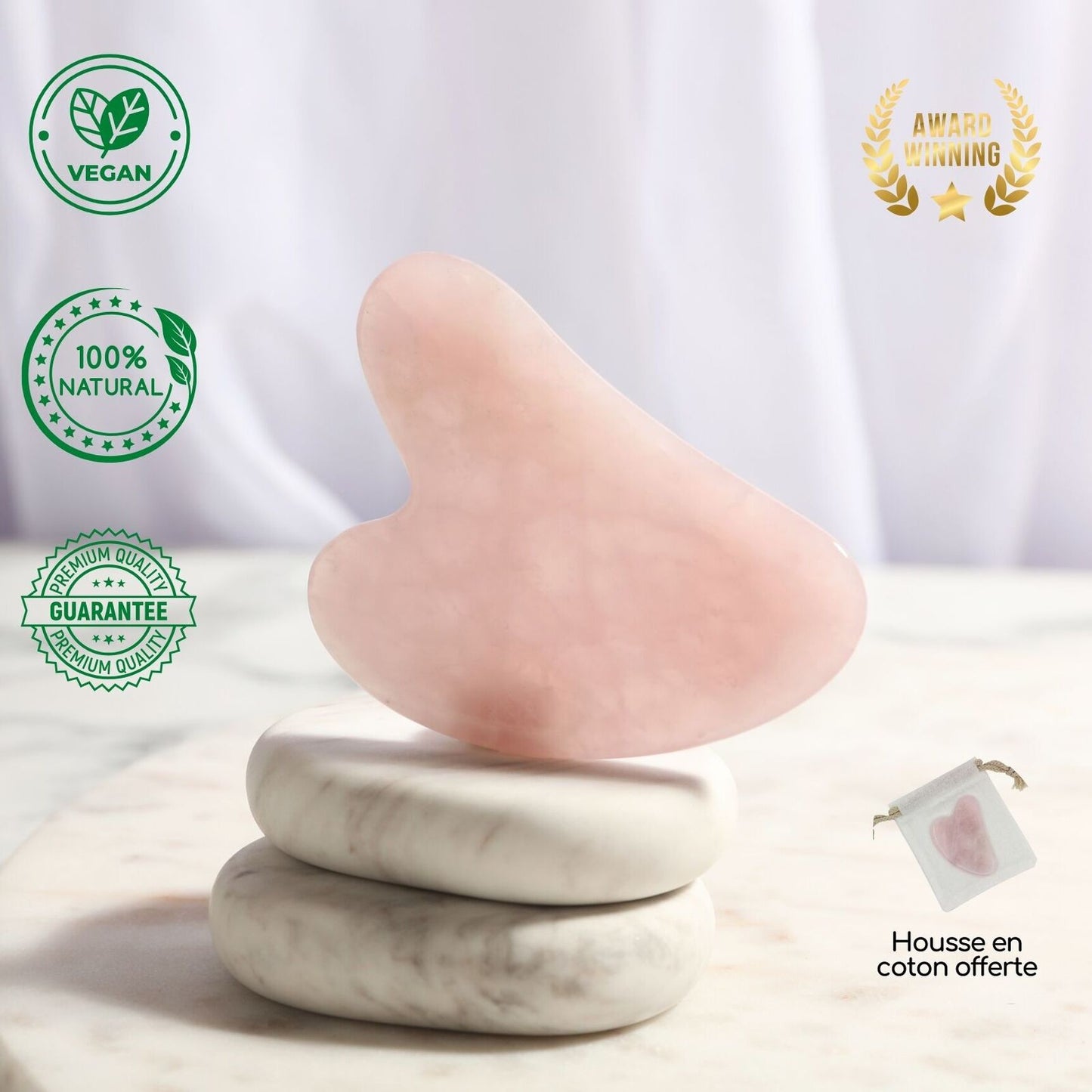 Gua Sha Rose Quartz – Natural Stone Face Massager