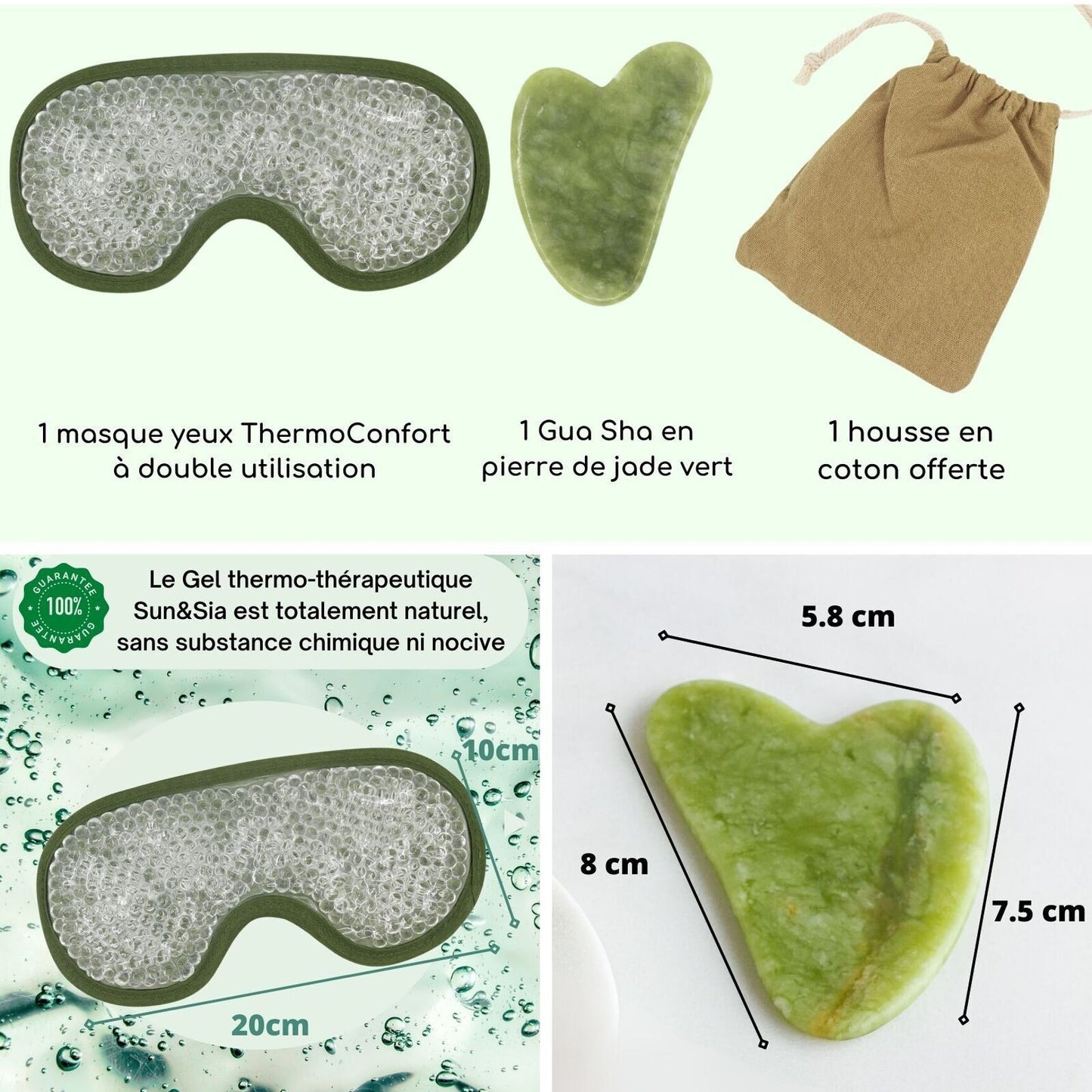 Gua Sha Green Jade Face Massager and Thermotherapy Eye Mask